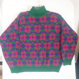 Vintage Objectives Knit Sweater Vibrant Flower Snowflake Chunky Heavy